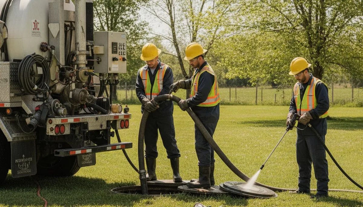 Fort Lauderdale, FL plumbers cleaning a residential septic tank for reliable home drainage service